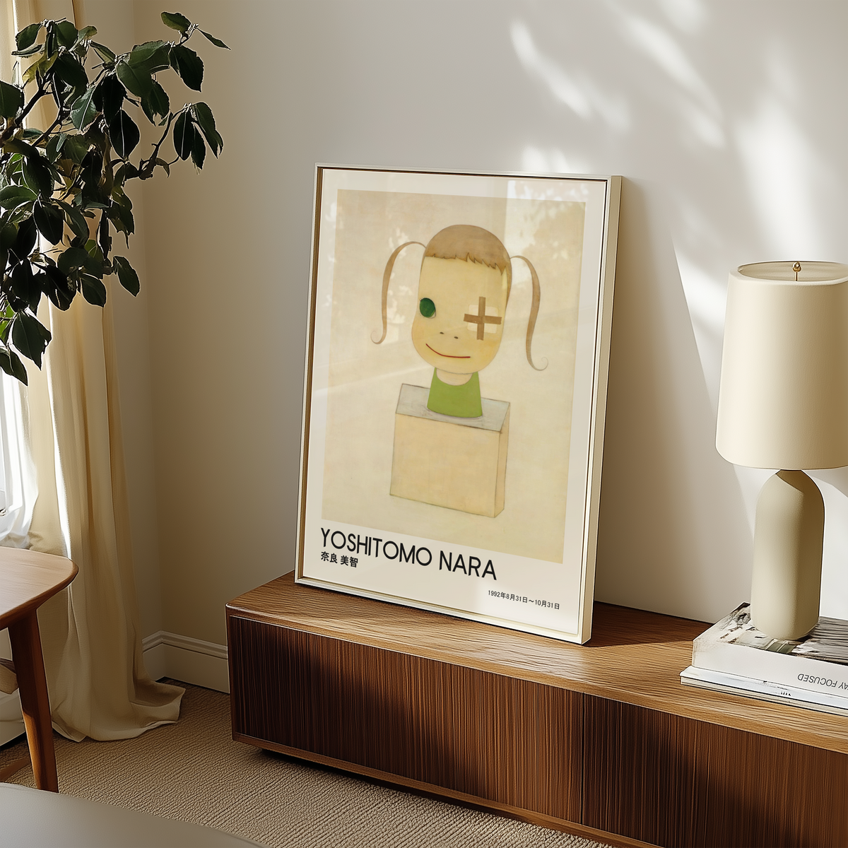 Yoshitomo Nara Bandaged Eye Girl Poster, Green Outfit Japanese Contemporary Art Print, Minimalist Wall Decor