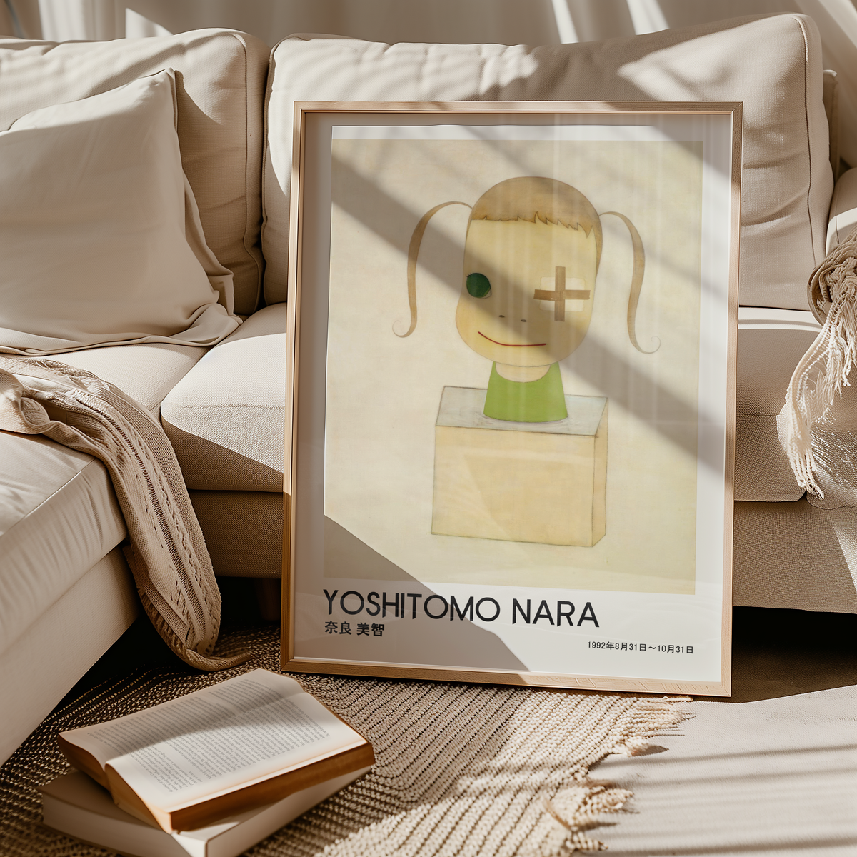 Yoshitomo Nara Bandaged Eye Girl Poster, Green Outfit Japanese Contemporary Art Print, Minimalist Wall Decor