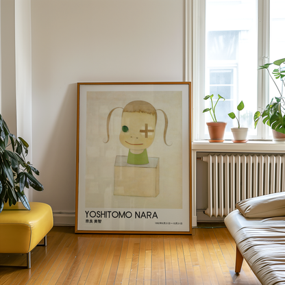 Yoshitomo Nara Bandaged Eye Girl Poster, Green Outfit Japanese Contemporary Art Print, Minimalist Wall Decor