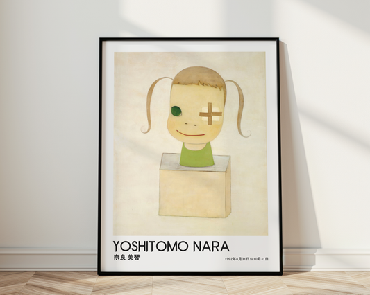 Yoshitomo Nara Bandaged Eye Girl Poster, Green Outfit Japanese Contemporary Art Print, Minimalist Wall Decor