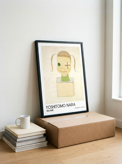 Yoshitomo Nara Bandaged Eye Girl Poster, Green Outfit Japanese Contemporary Art Print, Minimalist Wall Decor