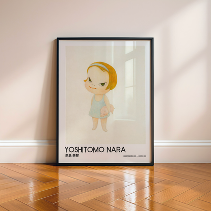 Yoshitomo Nara Girl Holding Pig Poster, Blonde Hair Japanese Art Print, Blue Dress Contemporary Wall Decor