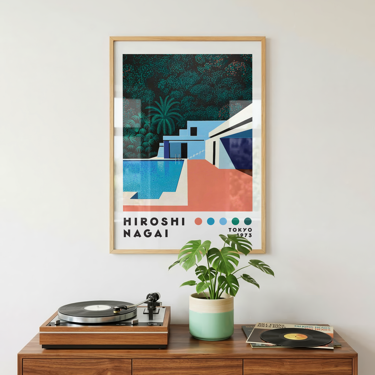 Hiroshi Nagai Pacific Breeze Poster, Mid Century Modern Pool Art, Japanese Retro Villa Print, Tropical Architecture Wall Decor