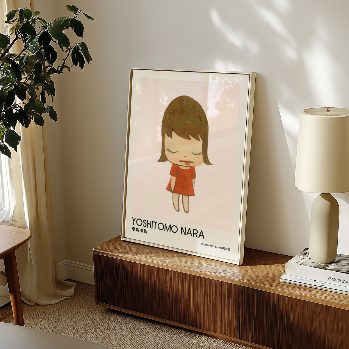 Yoshitomo Nara Sleeping Girl Poster, Red Dress Japanese Art Print, Contemporary Minimalist Wall Decor, Dreamy Artwork