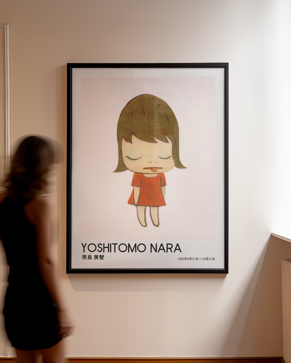 Yoshitomo Nara Sleeping Girl Poster, Red Dress Japanese Art Print, Contemporary Minimalist Wall Decor, Dreamy Artwork