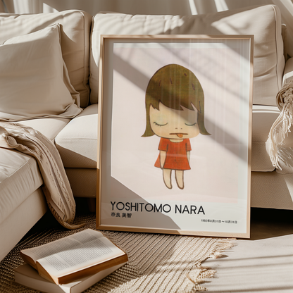 Yoshitomo Nara Sleeping Girl Poster, Red Dress Japanese Art Print, Contemporary Minimalist Wall Decor, Dreamy Artwork