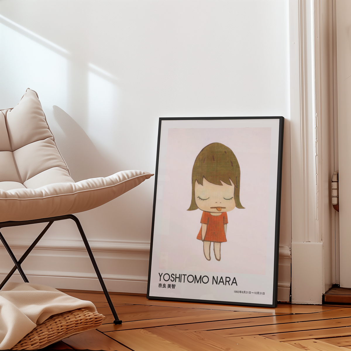 Yoshitomo Nara Sleeping Girl Poster, Red Dress Japanese Art Print, Contemporary Minimalist Wall Decor, Dreamy Artwork