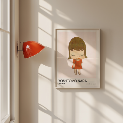 Yoshitomo Nara Sleeping Girl Poster, Red Dress Japanese Art Print, Contemporary Minimalist Wall Decor, Dreamy Artwork