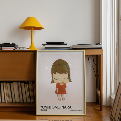 Yoshitomo Nara Sleeping Girl Poster, Red Dress Japanese Art Print, Contemporary Minimalist Wall Decor, Dreamy Artwork