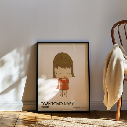 Yoshitomo Nara Sleeping Girl Poster, Red Dress Japanese Art Print, Contemporary Minimalist Wall Decor, Dreamy Artwork