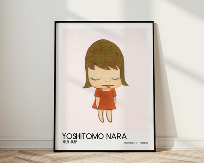 Yoshitomo Nara Sleeping Girl Poster, Red Dress Japanese Art Print, Contemporary Minimalist Wall Decor, Dreamy Artwork