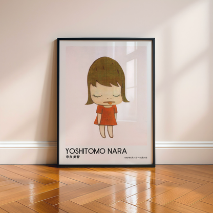 Yoshitomo Nara Sleeping Girl Poster, Red Dress Japanese Art Print, Contemporary Minimalist Wall Decor, Dreamy Artwork
