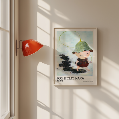 Yoshitomo Nara Little Girl with Green Hat Poster, Japanese Art Print, Rainy Day Wall Decor, Contemporary Illustration