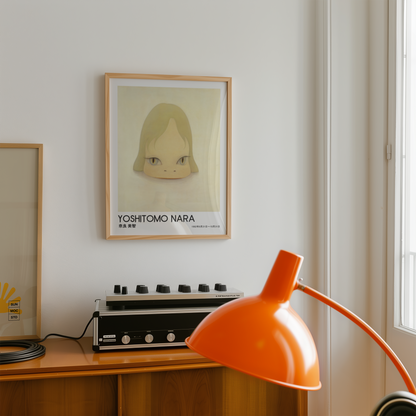 Yoshitomo Nara Blonde Girl Portrait Poster, Golden Eyes Japanese Contemporary Art Print, Minimalist Wall Decor