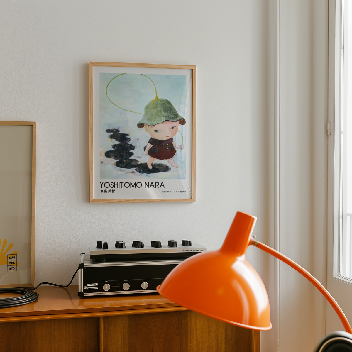 Yoshitomo Nara Little Girl with Green Hat Poster, Japanese Art Print, Rainy Day Wall Decor, Contemporary Illustration