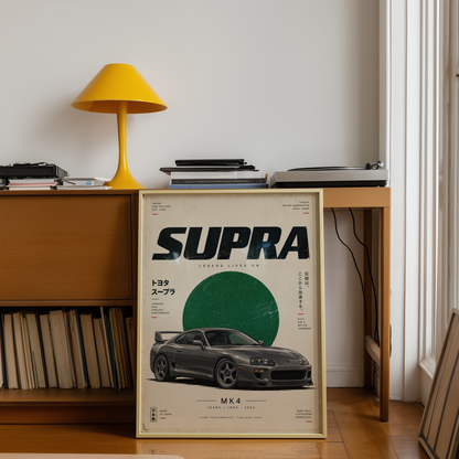 90s Japanese Sports Car Poster, Grey JDM Coupe Wall Art, Minimalist Retro Performance Car Print, Garage Decor