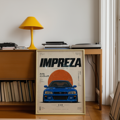90s Japanese Rally Car Poster, Minimalist JDM Motorsport Wall Art, Blue Racing Car Print, Retro Rally Garage Decor