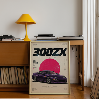 Purple 90s Japanese Sports Car Poster, JDM Coupe Wall Art, Retro Performance Car Print, Minimalist Garage Decor