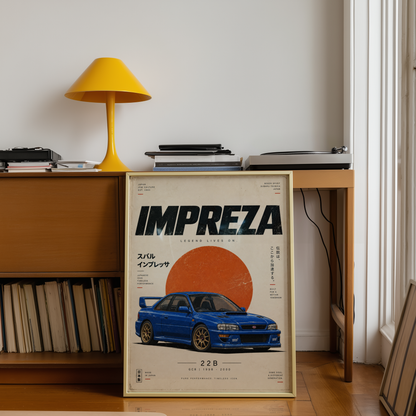 Japanese Rally Legend Poster, 90s JDM Motorsport Art, Blue Performance Car Print, Minimalist Retro Racing Wall Decor