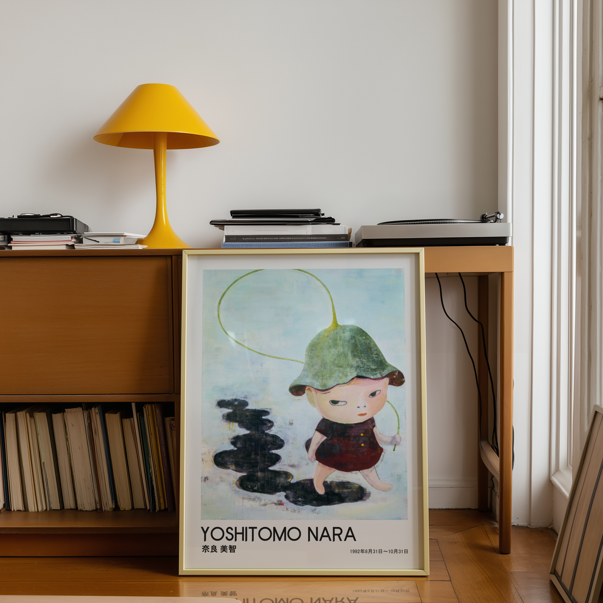 Yoshitomo Nara Little Girl with Green Hat Poster, Japanese Art Print, Rainy Day Wall Decor, Contemporary Illustration