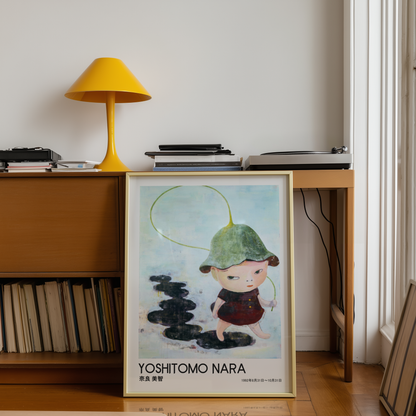 Yoshitomo Nara Little Girl with Green Hat Poster, Japanese Art Print, Rainy Day Wall Decor, Contemporary Illustration