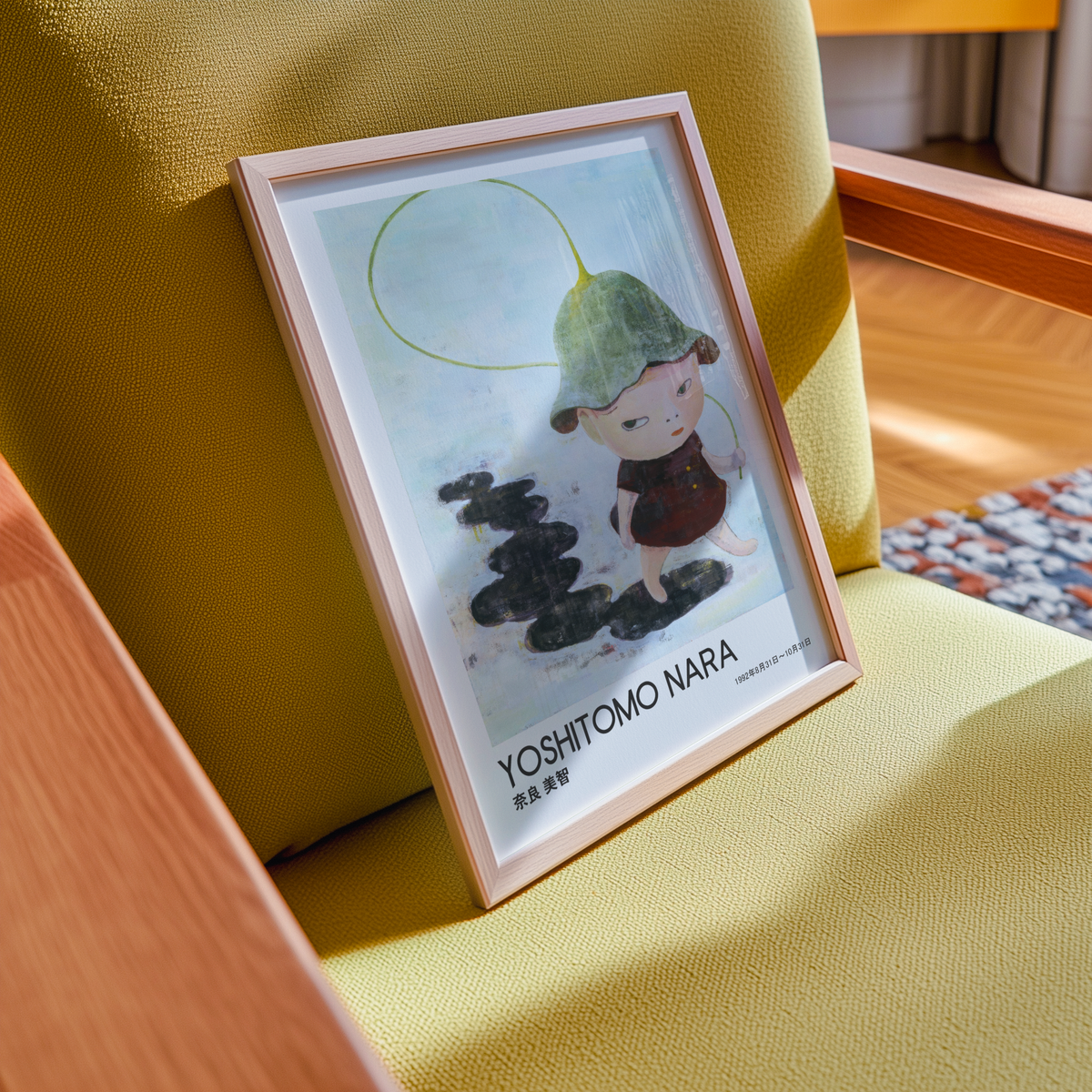 Yoshitomo Nara Little Girl with Green Hat Poster, Japanese Art Print, Rainy Day Wall Decor, Contemporary Illustration