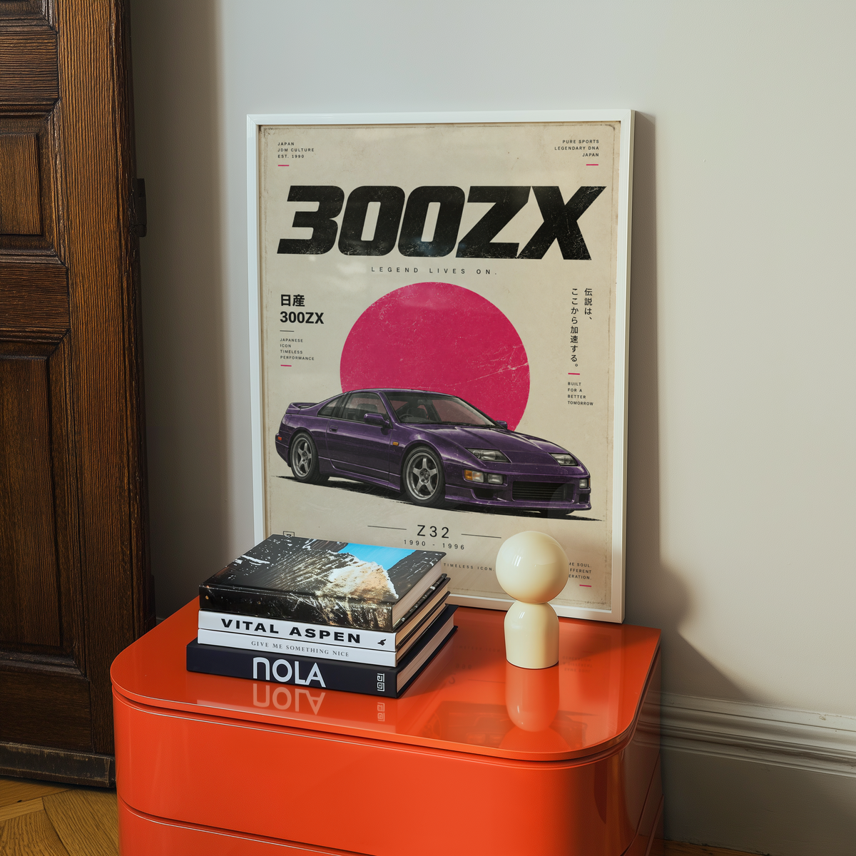 Purple 90s Japanese Sports Car Poster, JDM Coupe Wall Art, Retro Performance Car Print, Minimalist Garage Decor