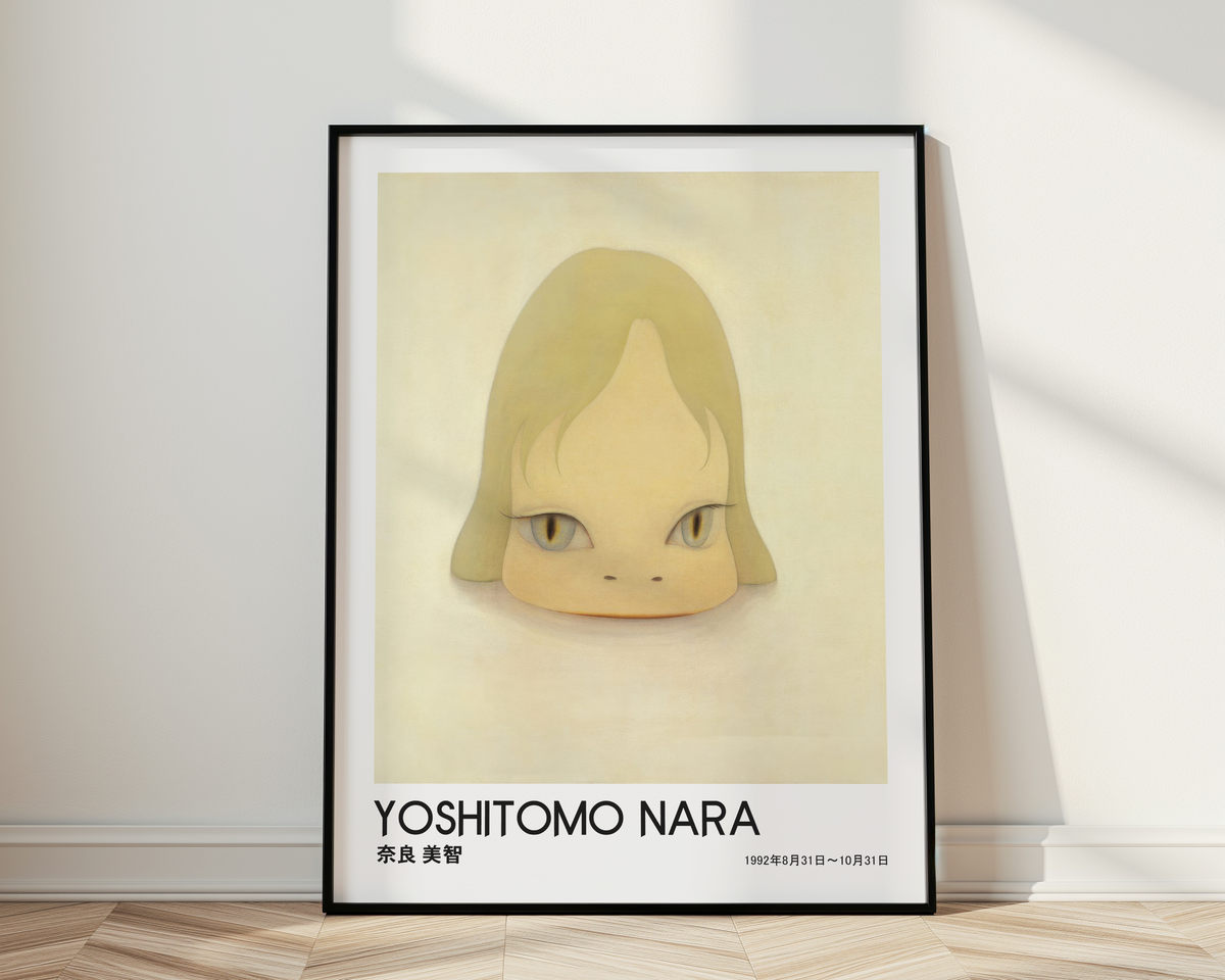 Yoshitomo Nara Blonde Girl Portrait Poster, Golden Eyes Japanese Contemporary Art Print, Minimalist Wall Decor