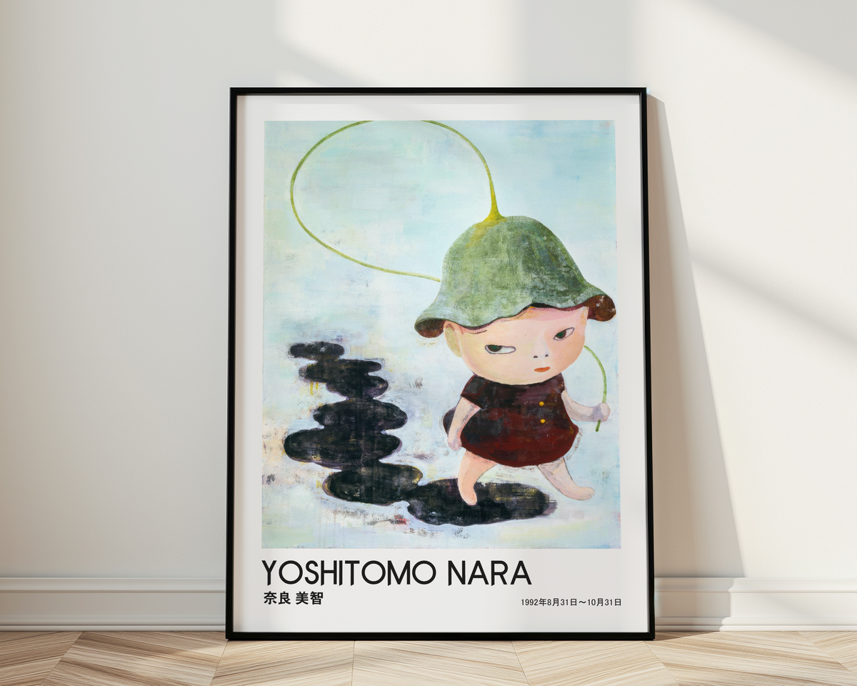 Yoshitomo Nara Little Girl with Green Hat Poster, Japanese Art Print, Rainy Day Wall Decor, Contemporary Illustration