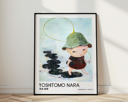 Yoshitomo Nara Little Girl with Green Hat Poster, Japanese Art Print, Rainy Day Wall Decor, Contemporary Illustration