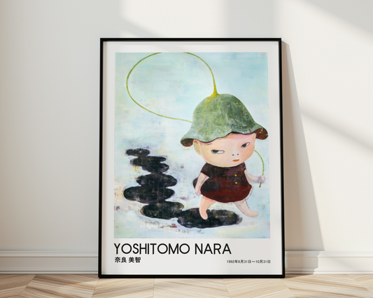 Yoshitomo Nara Little Girl with Green Hat Poster, Japanese Art Print, Rainy Day Wall Decor, Contemporary Illustration