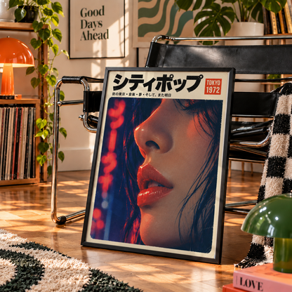 Japanese City Pop Poster, 1970s Tokyo Night Portrait, Retro Magazine Cover Style Wall Art