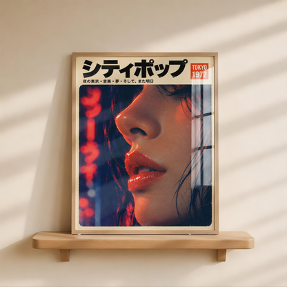 Japanese City Pop Poster, 1970s Tokyo Night Portrait, Retro Magazine Cover Style Wall Art