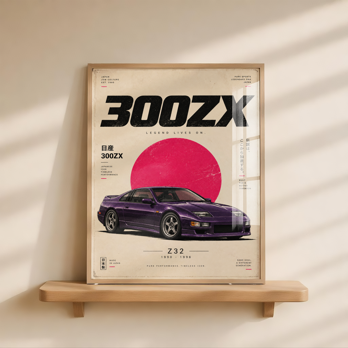 Purple 90s Japanese Sports Car Poster, JDM Coupe Wall Art, Retro Performance Car Print, Minimalist Garage Decor