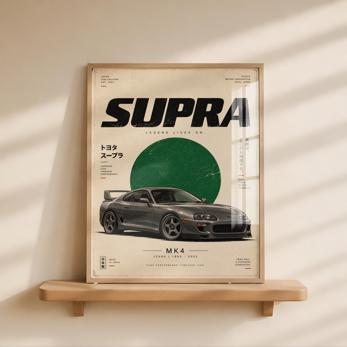 90s Japanese Sports Car Poster, Grey JDM Coupe Wall Art, Minimalist Retro Performance Car Print, Garage Decor