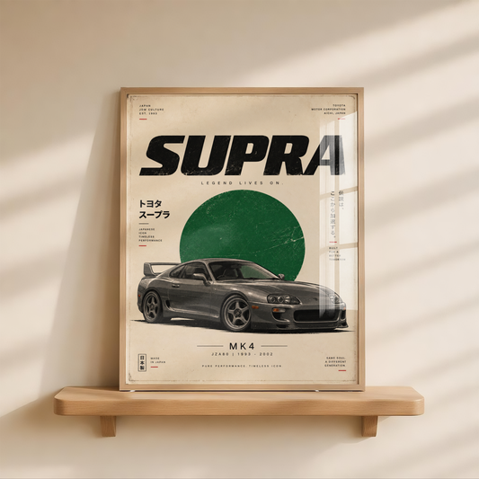 90s Japanese Sports Car Poster, Grey JDM Coupe Wall Art, Minimalist Retro Performance Car Print, Garage Decor