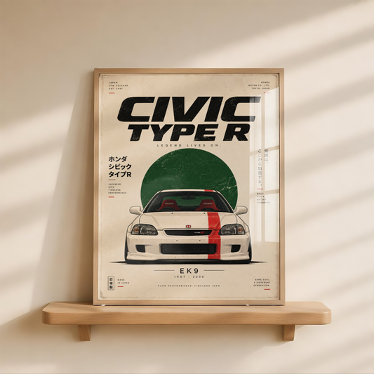 Minimalist JDM Poster, 90s Japanese Hot Hatch Wall Art, Retro Racing Car Print, Vintage Automotive Illustration, Garage Decor