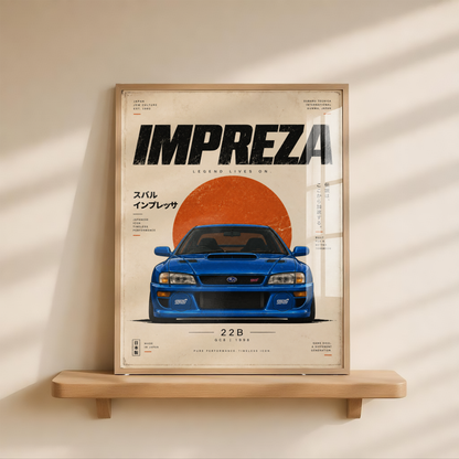 90s Japanese Rally Car Poster, Minimalist JDM Motorsport Wall Art, Blue Racing Car Print, Retro Rally Garage Decor