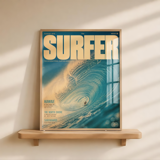 1970s Surf Poster, Vintage Hawaii Wave Art Print, Retro Surfer Wall Decor, Ocean Barrel, Beach House Art