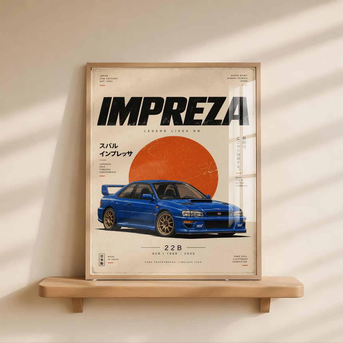Japanese Rally Legend Poster, 90s JDM Motorsport Art, Blue Performance Car Print, Minimalist Retro Racing Wall Decor