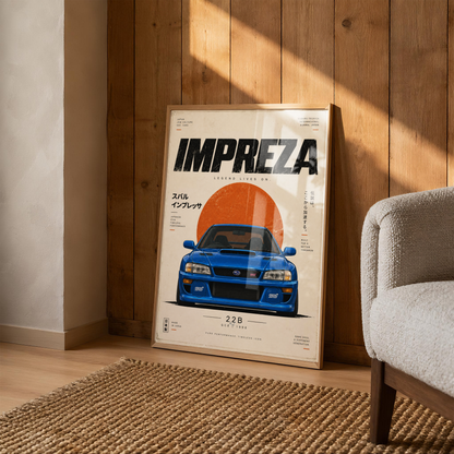 90s Japanese Rally Car Poster, Minimalist JDM Motorsport Wall Art, Blue Racing Car Print, Retro Rally Garage Decor