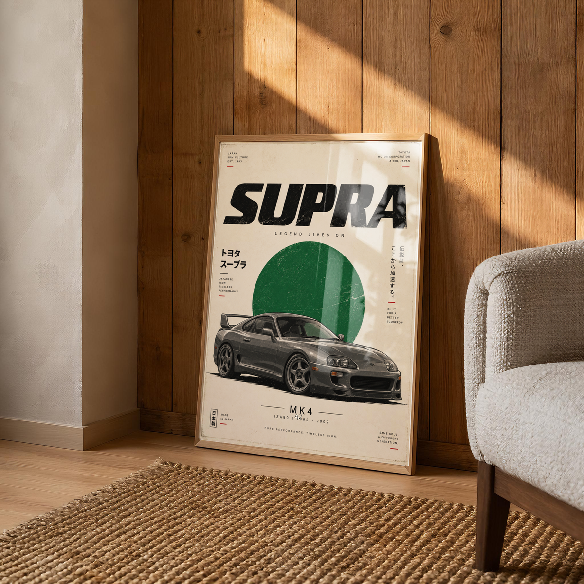 90s Japanese Sports Car Poster, Grey JDM Coupe Wall Art, Minimalist Retro Performance Car Print, Garage Decor
