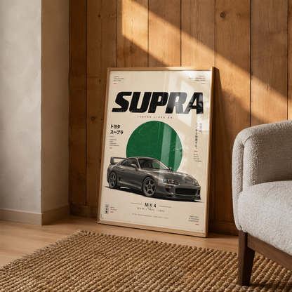 90s Japanese Sports Car Poster, Grey JDM Coupe Wall Art, Minimalist Retro Performance Car Print, Garage Decor