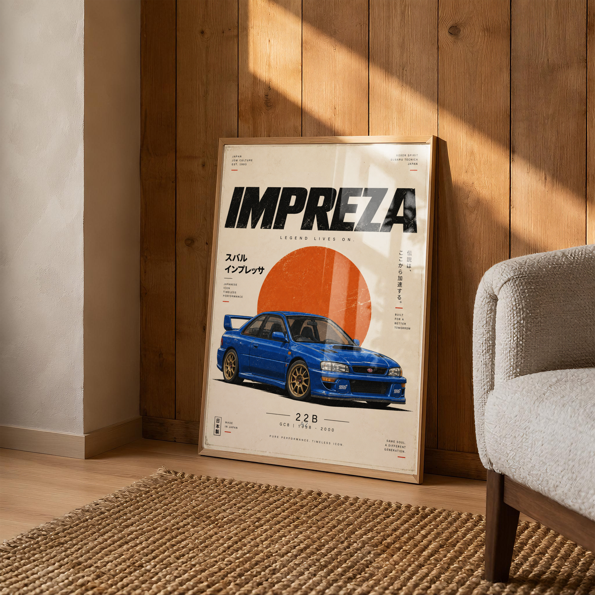 Japanese Rally Legend Poster, 90s JDM Motorsport Art, Blue Performance Car Print, Minimalist Retro Racing Wall Decor