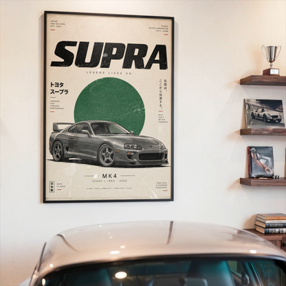 90s Japanese Sports Car Poster, Grey JDM Coupe Wall Art, Minimalist Retro Performance Car Print, Garage Decor