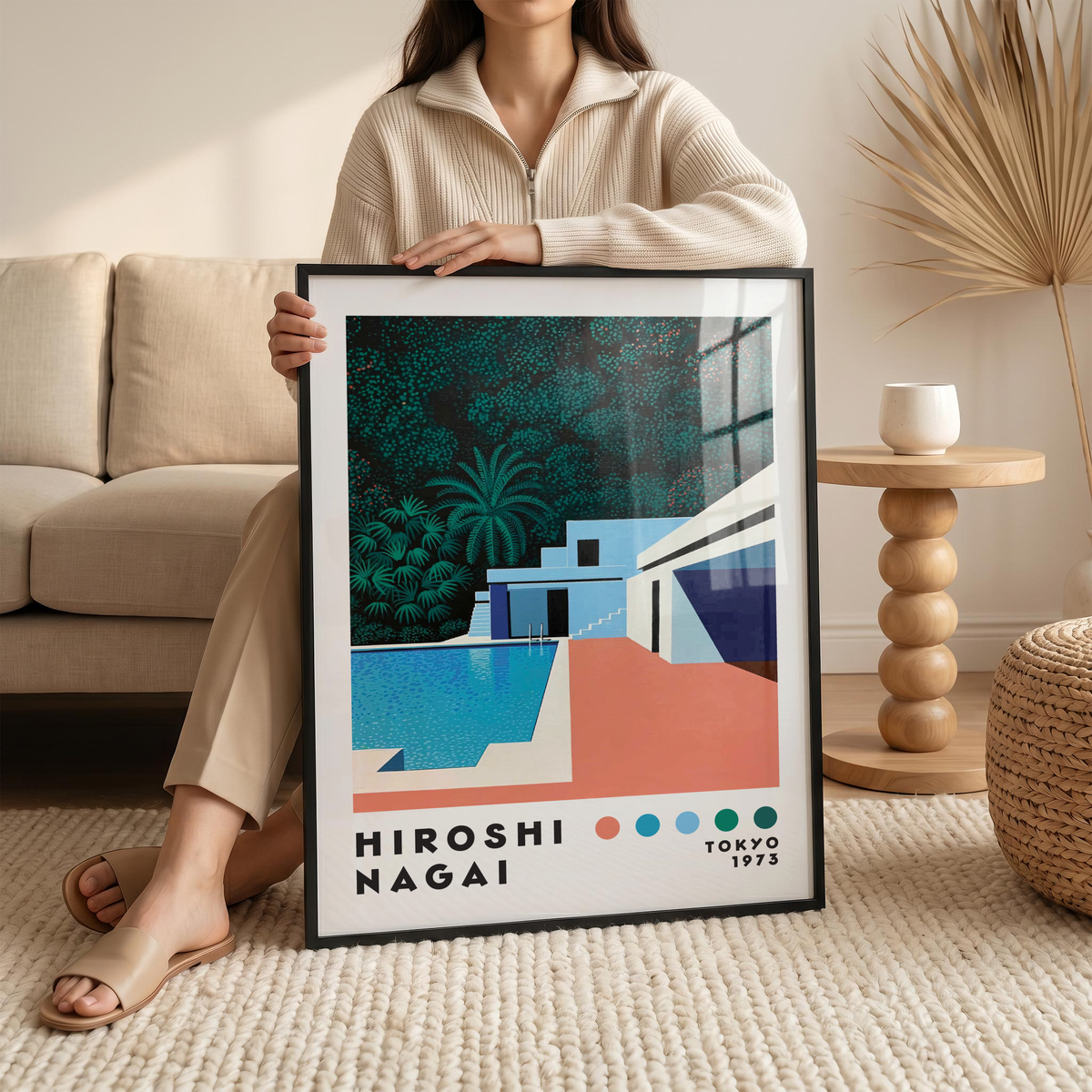 Hiroshi Nagai Pacific Breeze Poster, Mid Century Modern Pool Art, Japanese Retro Villa Print, Tropical Architecture Wall Decor