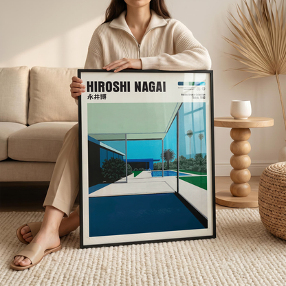 Affiche Hiroshi Nagai | Maison Moderne, Piscine & Palmier