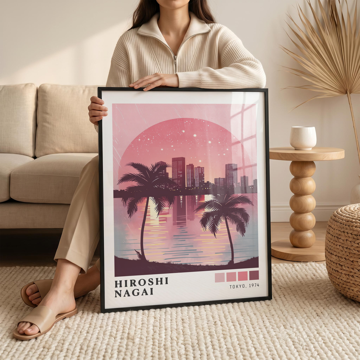 Affiche Hiroshi Nagai | Palmiers, Ville & Océan Rose