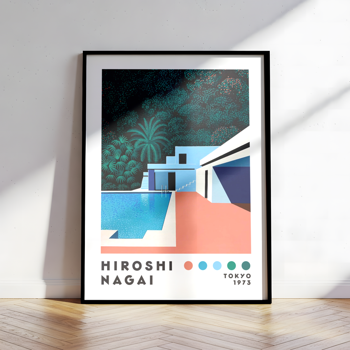 Hiroshi Nagai Pacific Breeze Poster, Mid Century Modern Pool Art, Japanese Retro Villa Print, Tropical Architecture Wall Decor
