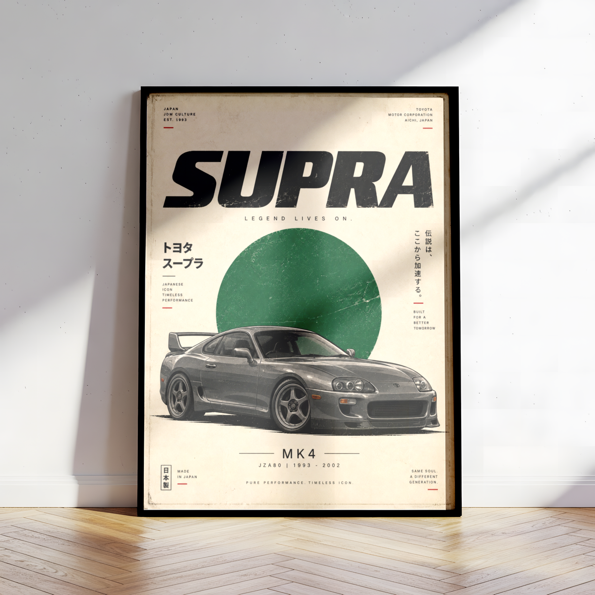 90s Japanese Sports Car Poster, Grey JDM Coupe Wall Art, Minimalist Retro Performance Car Print, Garage Decor